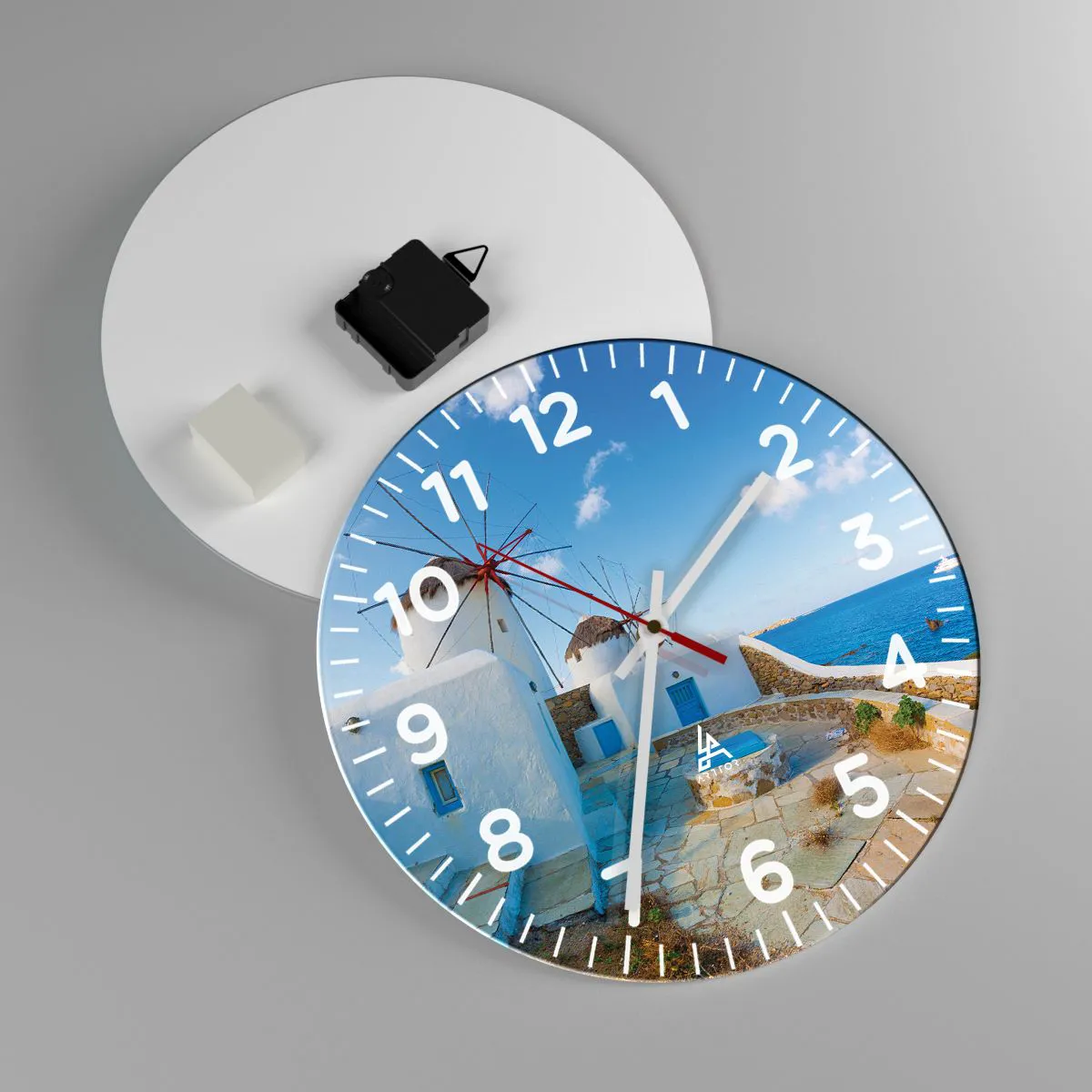 Ceas de perete - Ceas pe sticlă - Vânt albastru dinspre mare - 30x30 cm