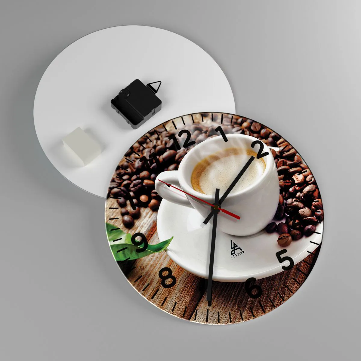 Wanduhr - Glasuhr - Kaffee auf der Bank - 30x30 cm