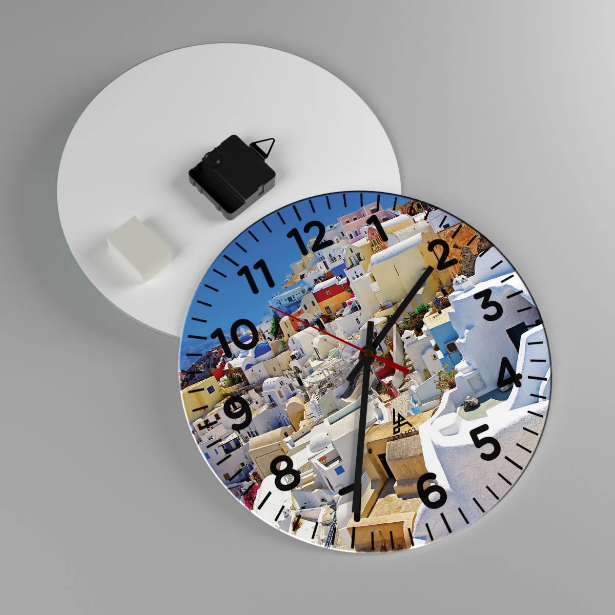 Ceas de perete - Ceas pe sticlă - Visând la o vară grecească - 30x30 cm