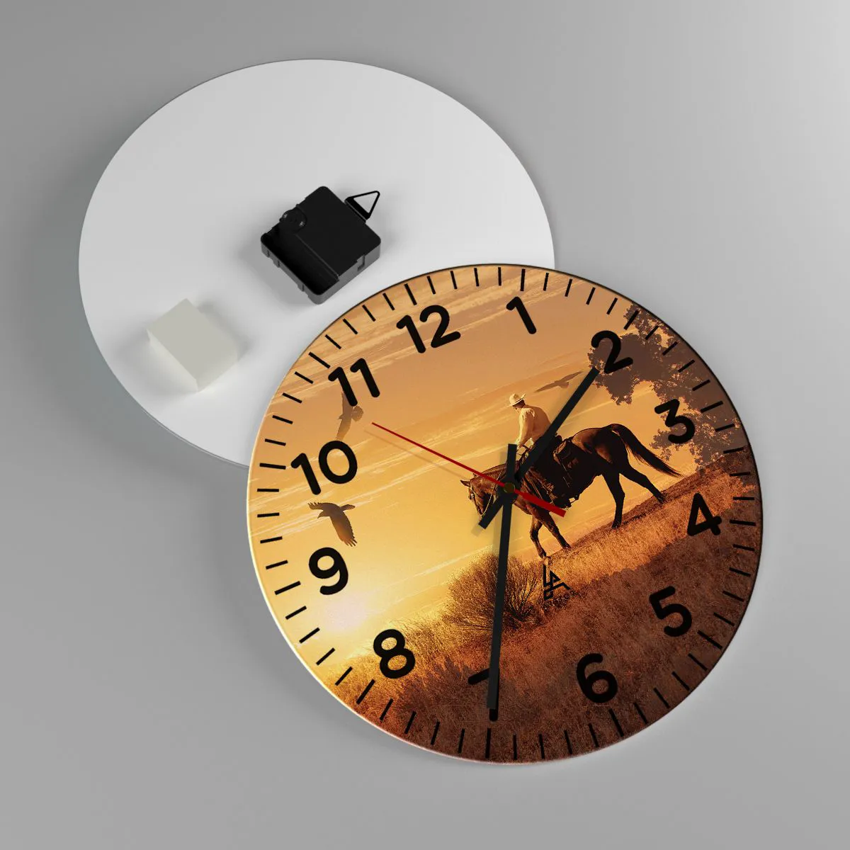 Wanduhr - Glasuhr - Allein durch die Prärie - 30x30 cm