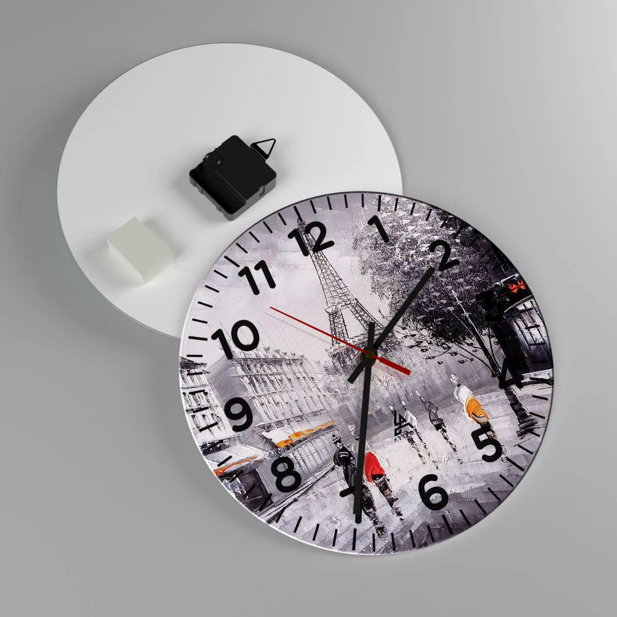 Relógio de parede - Relógio em vidro - Passeio em Paris - 30x30 cm