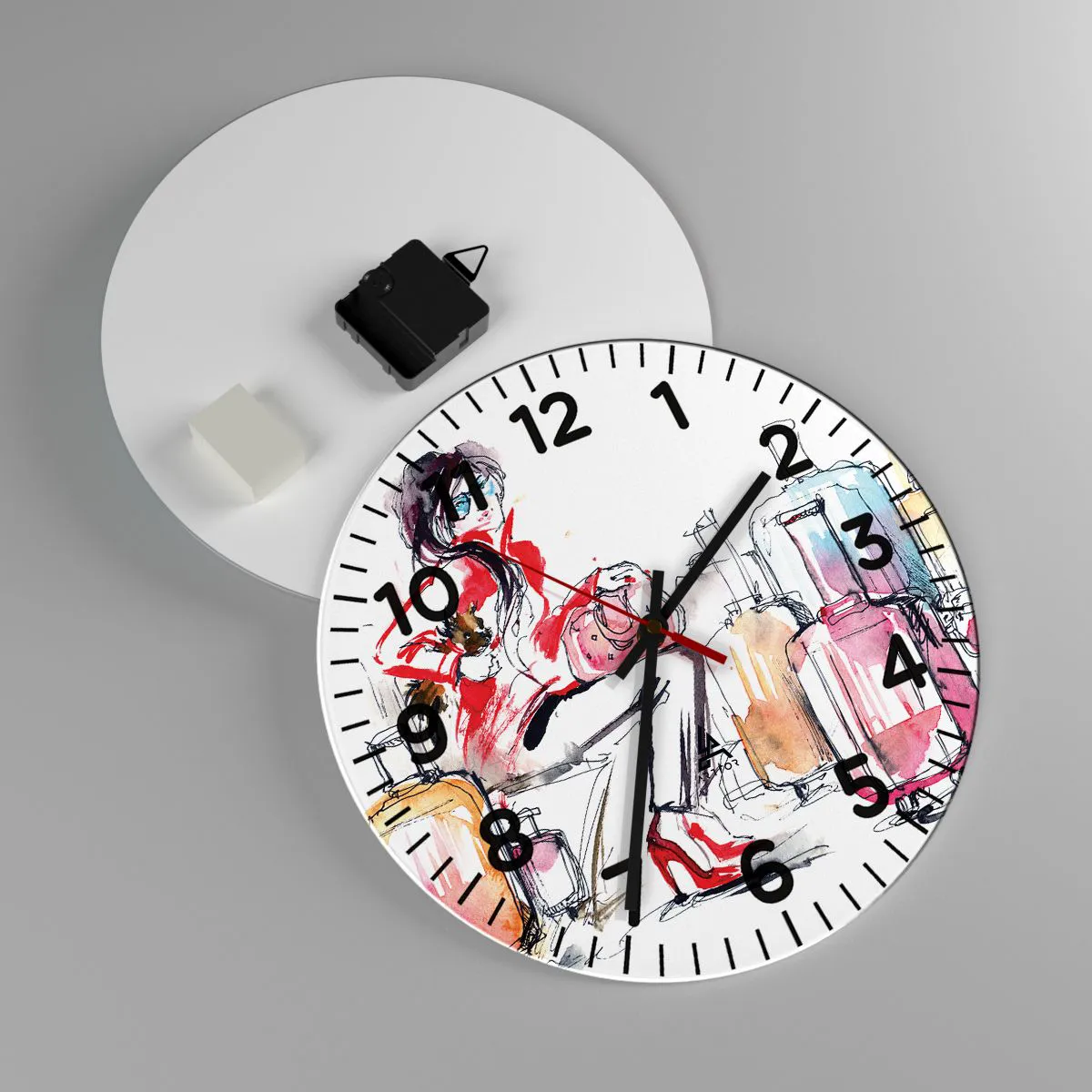 Reloj de pared - Reloj de vidrio - Sentémonos antes del viaje - 30x30 cm