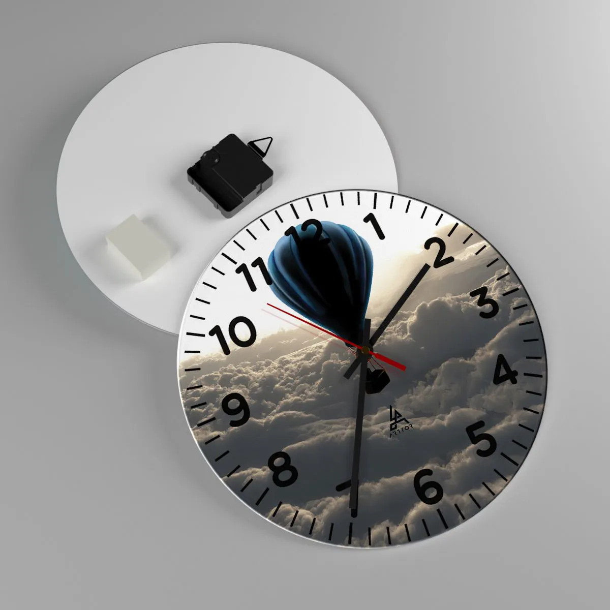 Väggklocka - Klocka på glas - Vandrare över molnen - 30x30 cm