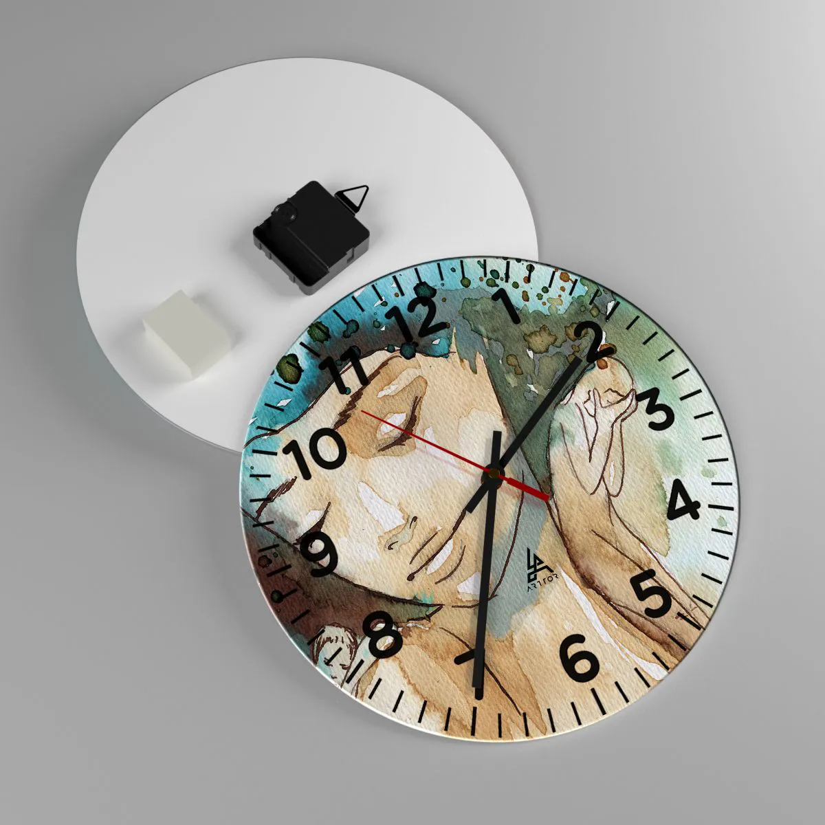 Ceas de perete - Ceas pe sticlă - Lady în albastru - 30x30 cm