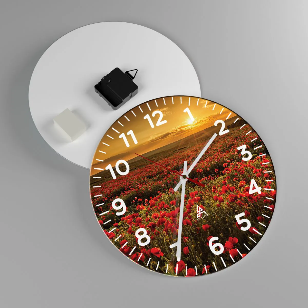 Reloj de pared - Reloj de vidrio - Entre los campos de flores - 30x30 cm