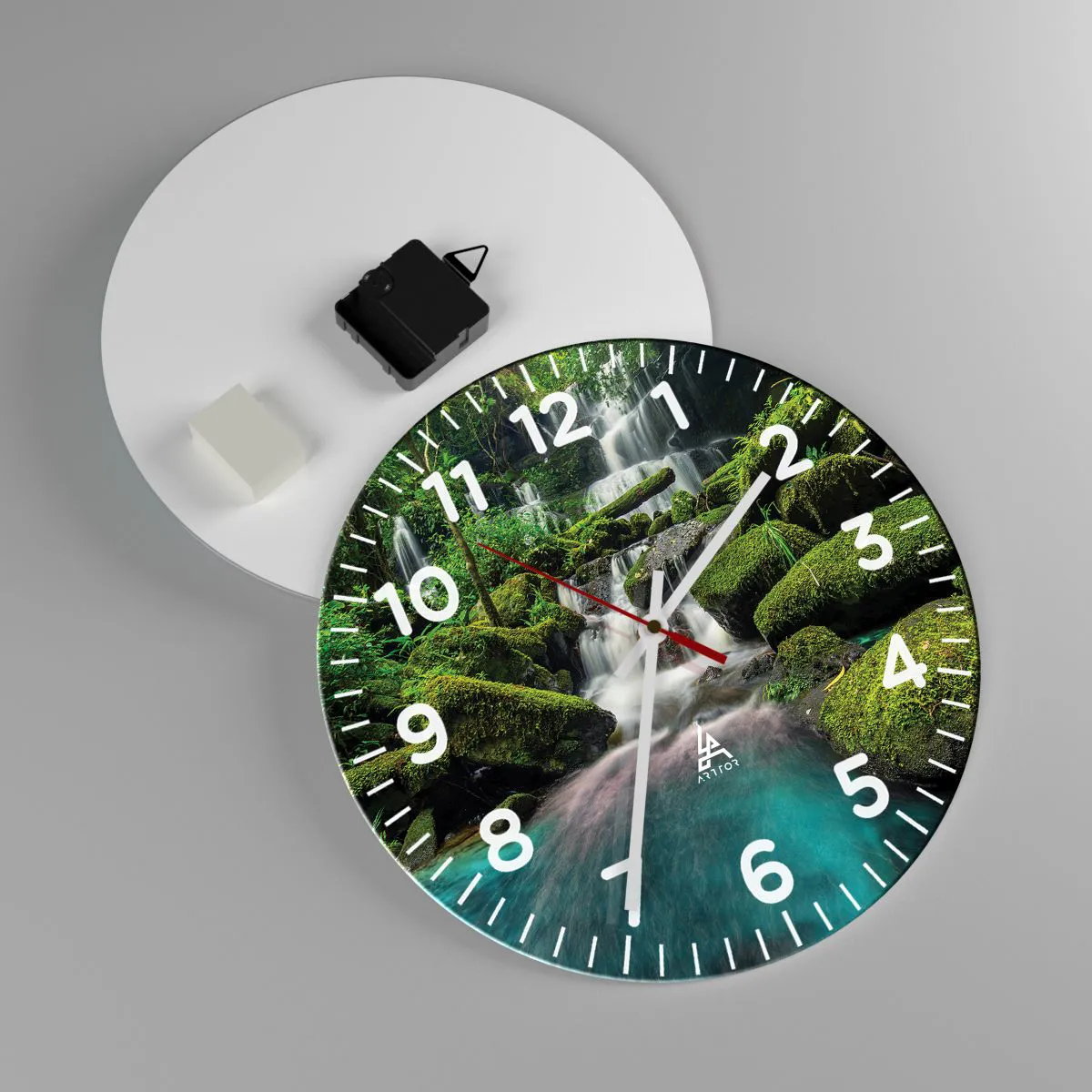 Wanduhr - Glasuhr - Türkis, Saphire und flüssiges Silber - 30x30 cm