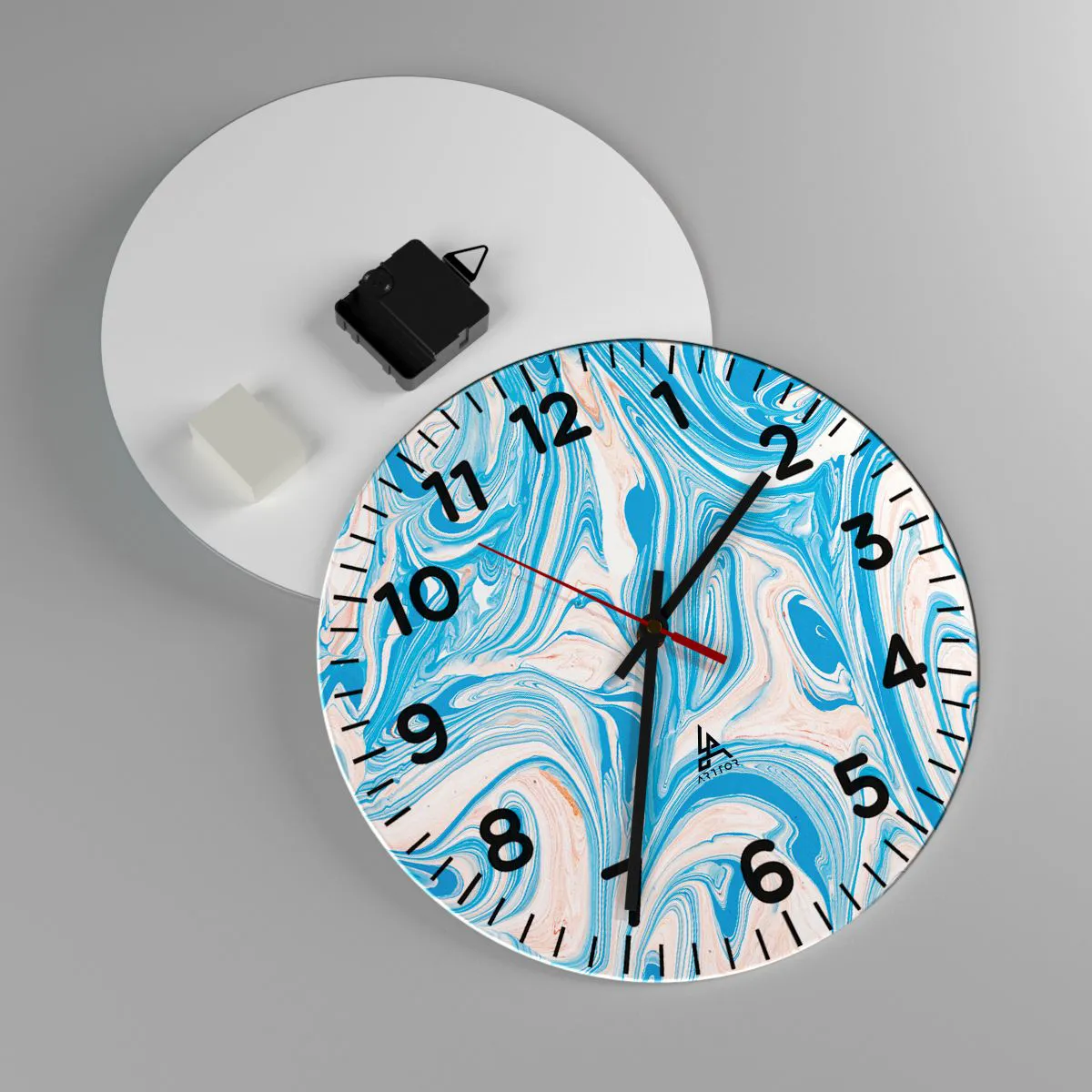 Ceas de perete - Ceas pe sticlă - Splash în turcoaz - 30x30 cm