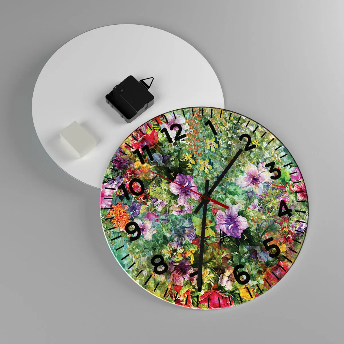 Wall clock - Clock on glass - Lost in the Flowers - 30x30 cm