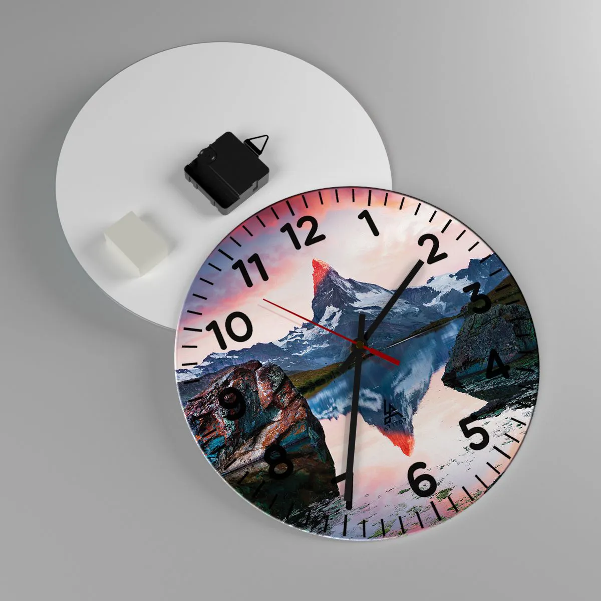 Ceas de perete - Ceas pe sticlă - Inima munților este fierbinte - 30x30 cm