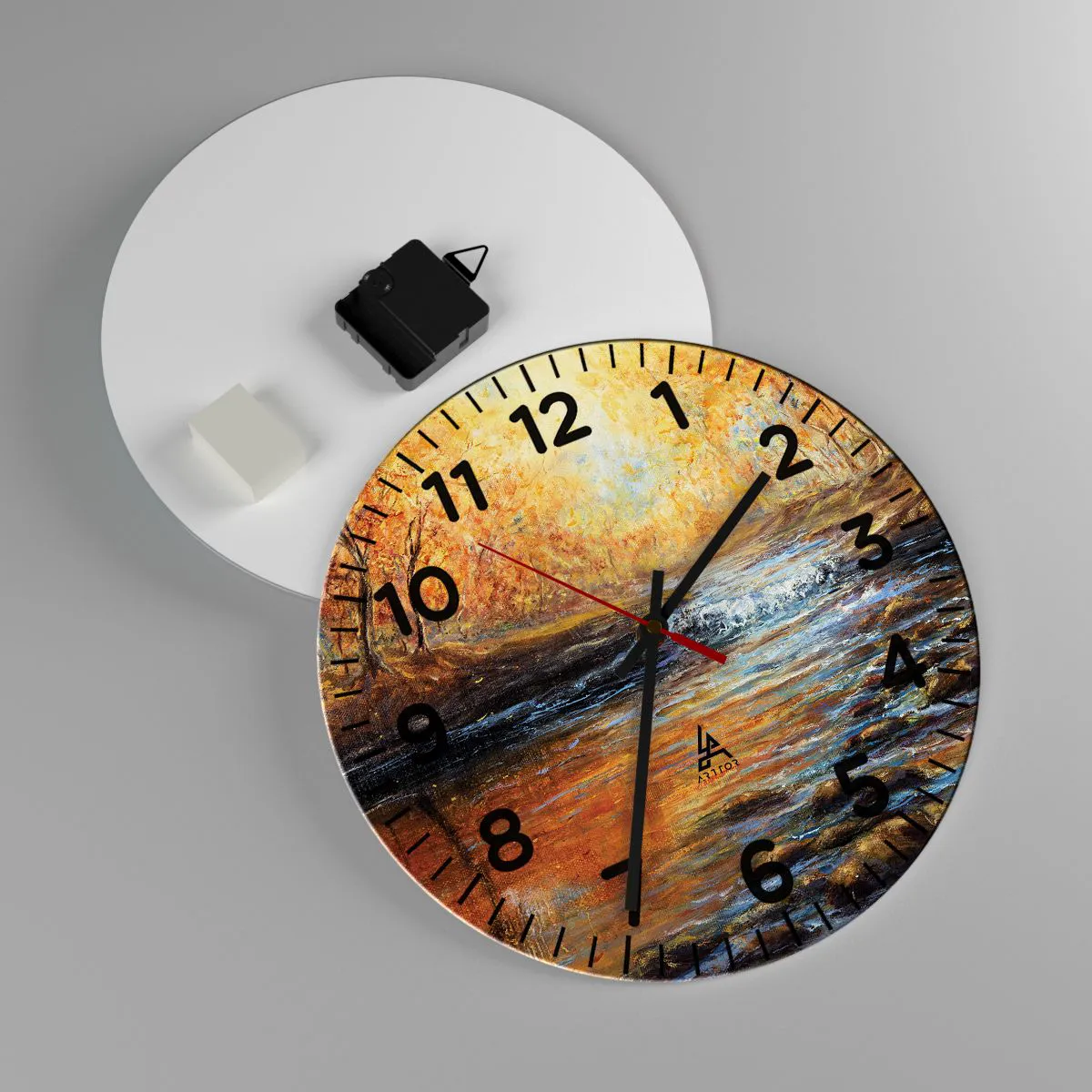 Ceas de perete - Ceas pe sticlă - Pârâul de aur - 30x30 cm