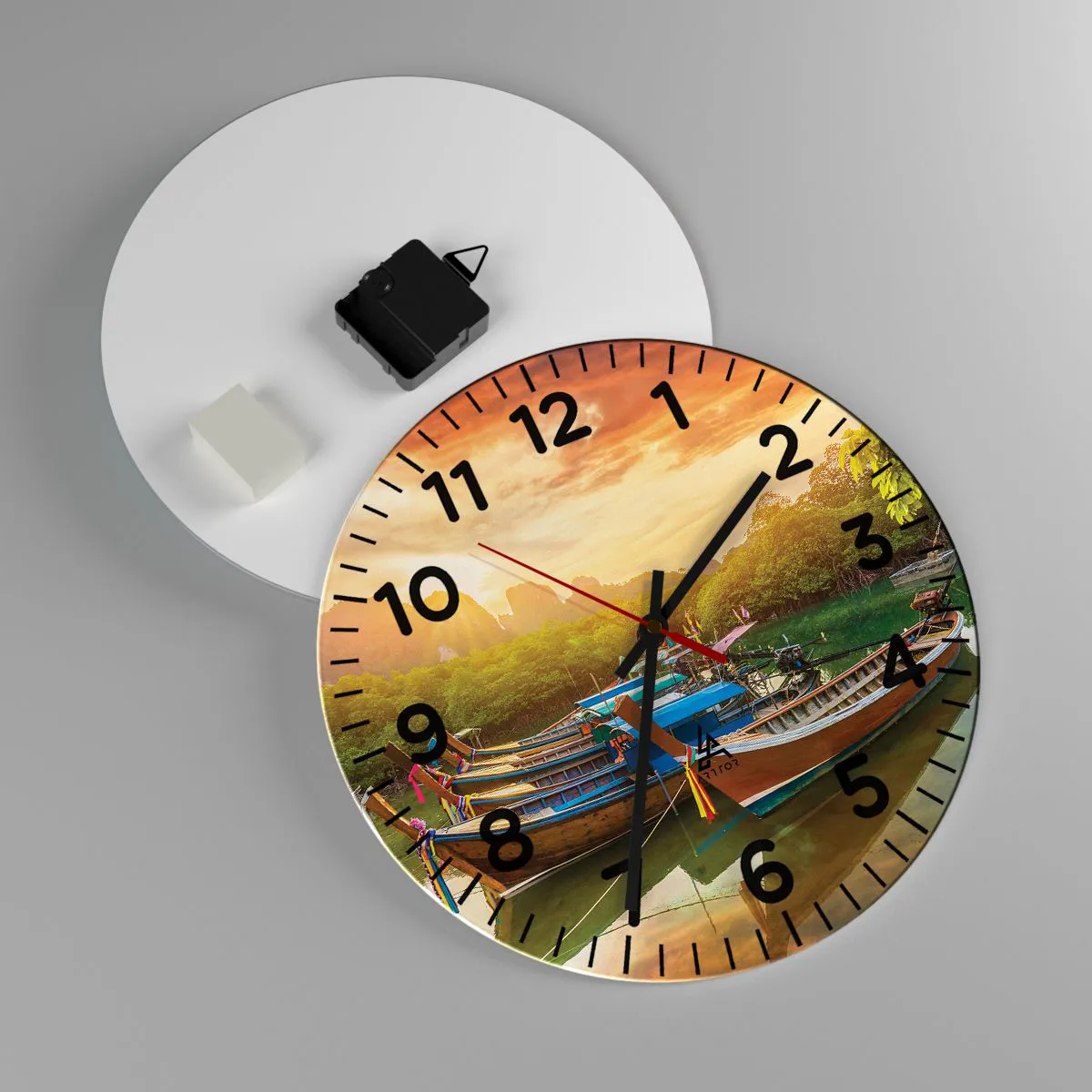 Wall clock - Clock on glass - At the Start of a Busy Day - 30x30 cm