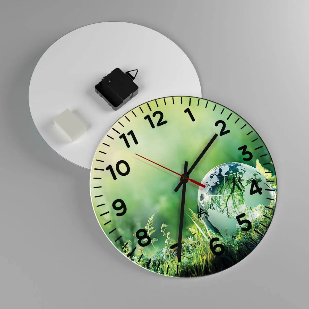 Relógio de parede - Relógio em vidro - Planeta verde - 30x30 cm