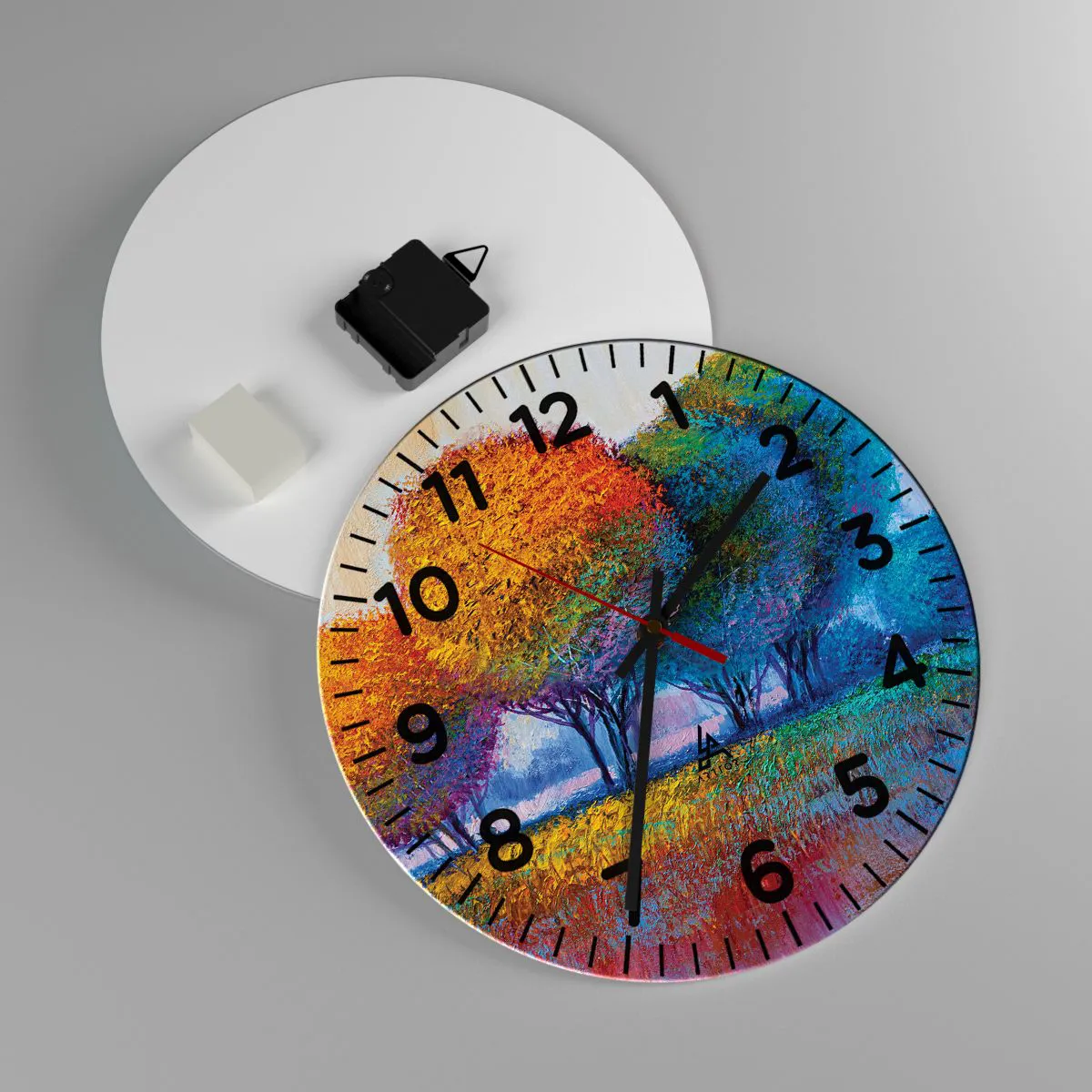 Reloj de pared - Reloj de vidrio - Un conjunto de colores llamativos - 30x30 cm