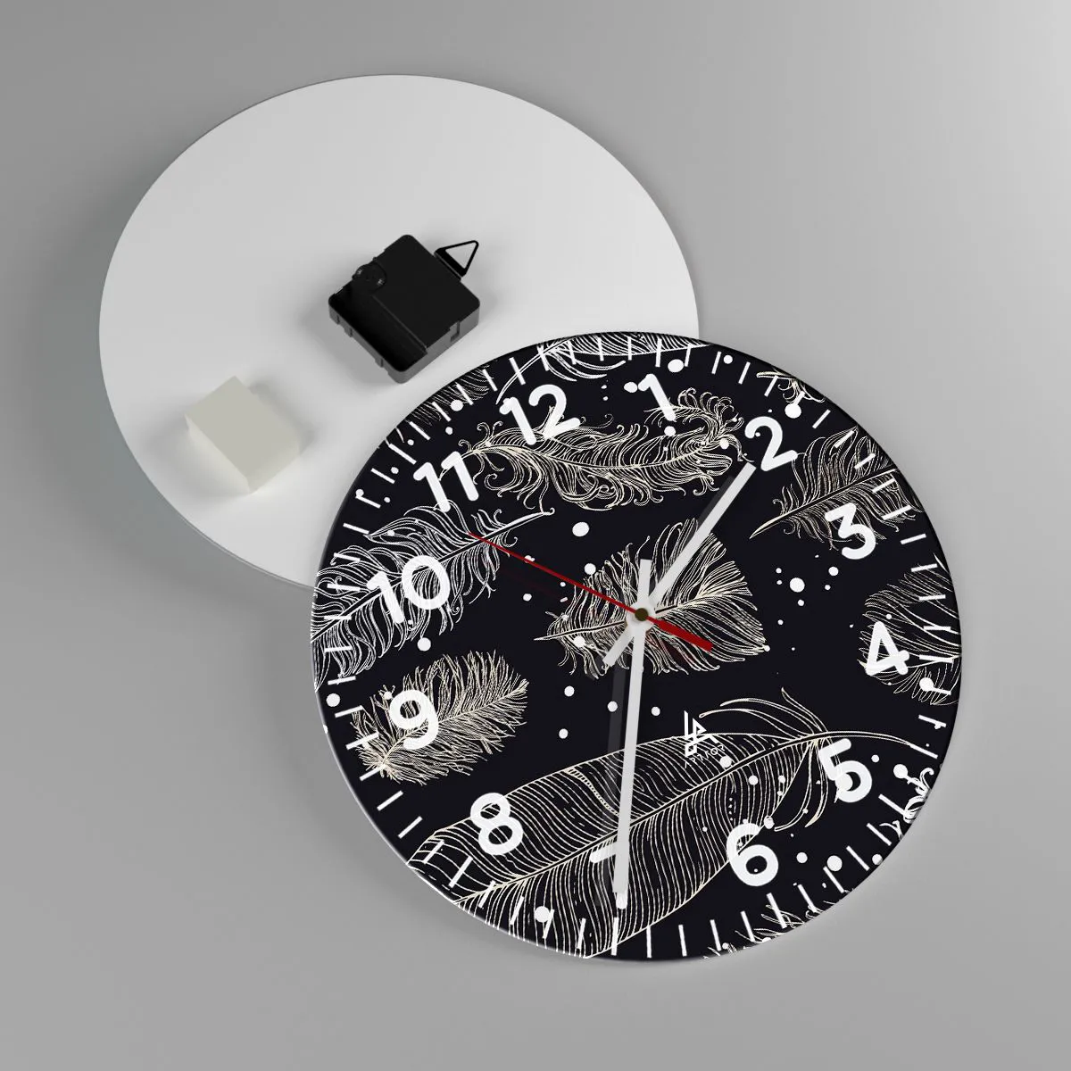 Reloj de pared - Reloj de vidrio - Encaje de plumas - 30x30 cm