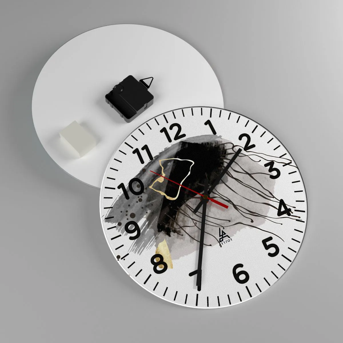 Ceas de perete - Ceas pe sticlă - Negru și aur - 30x30 cm