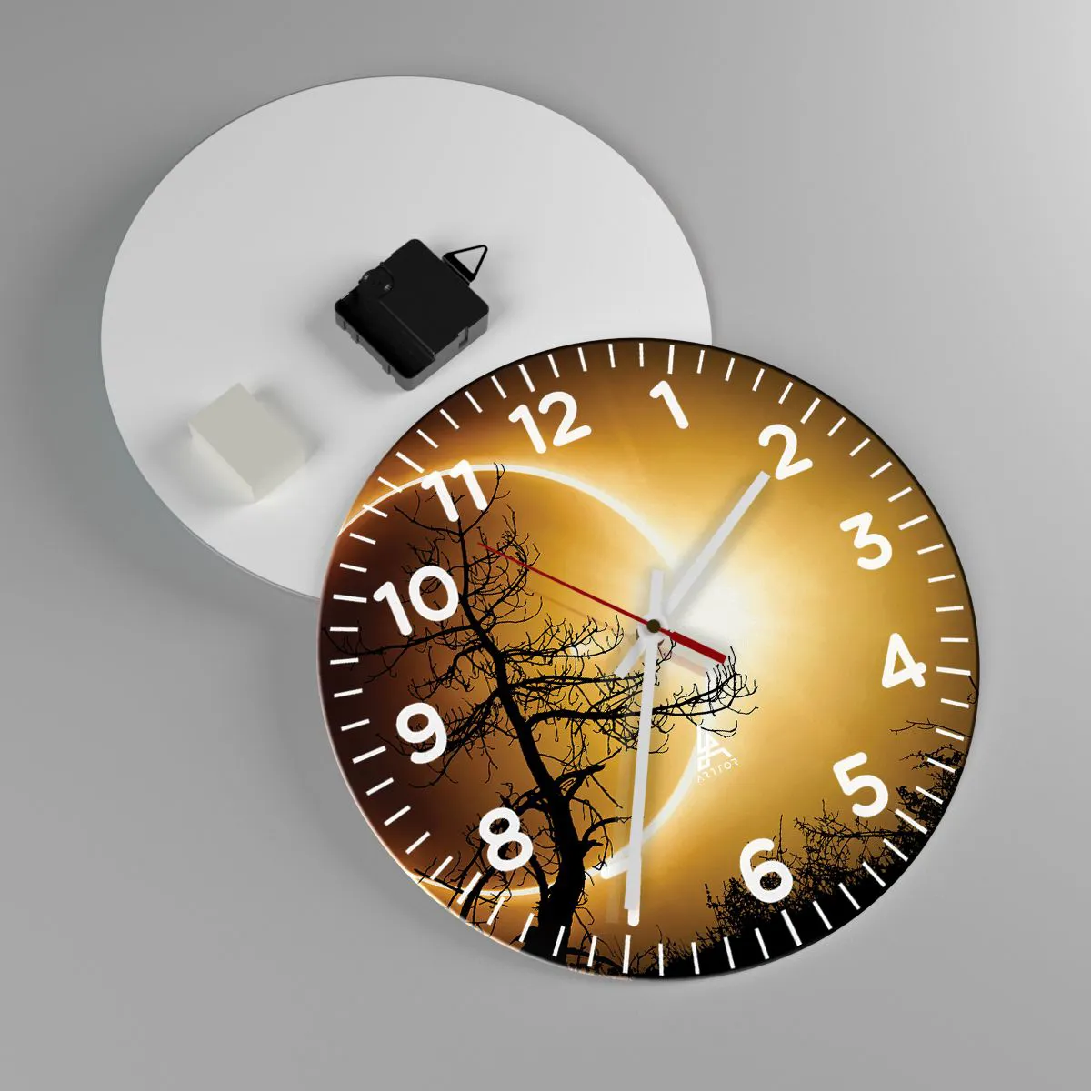 Ceas de perete - Ceas pe sticlă - Eclipsă totală - 30x30 cm
