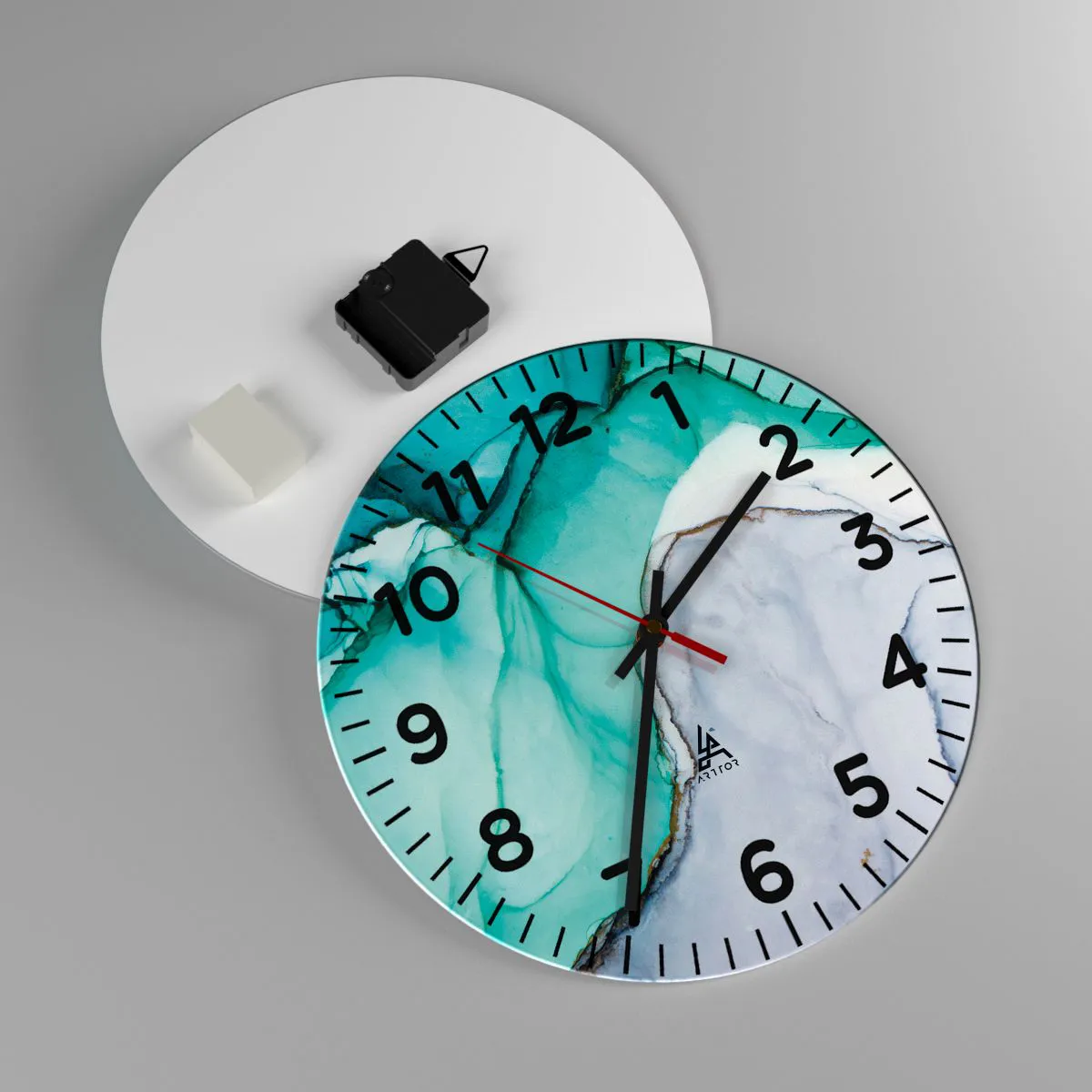 Wanduhr - Glasuhr - Eine Studie in Türkis - 30x30 cm