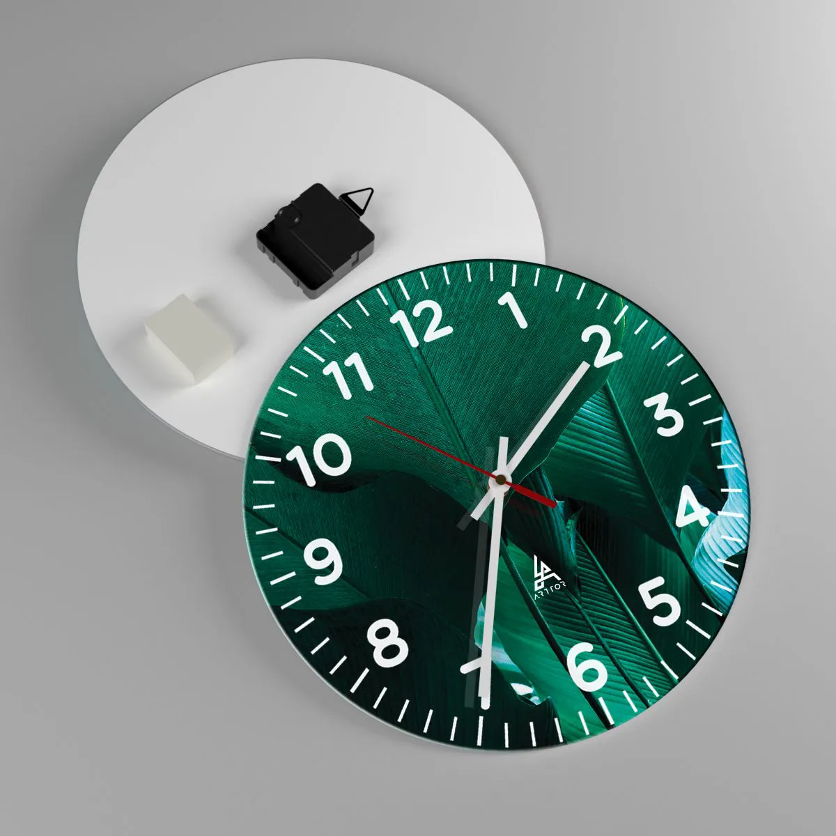 Ceas de perete - Ceas pe sticlă - Cu frunza la lumină - 30x30 cm