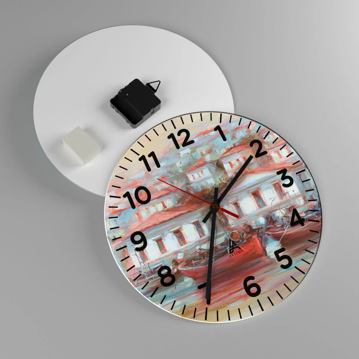 Wanduhr - Glasuhr - Glückliche Stadt - 30x30 cm