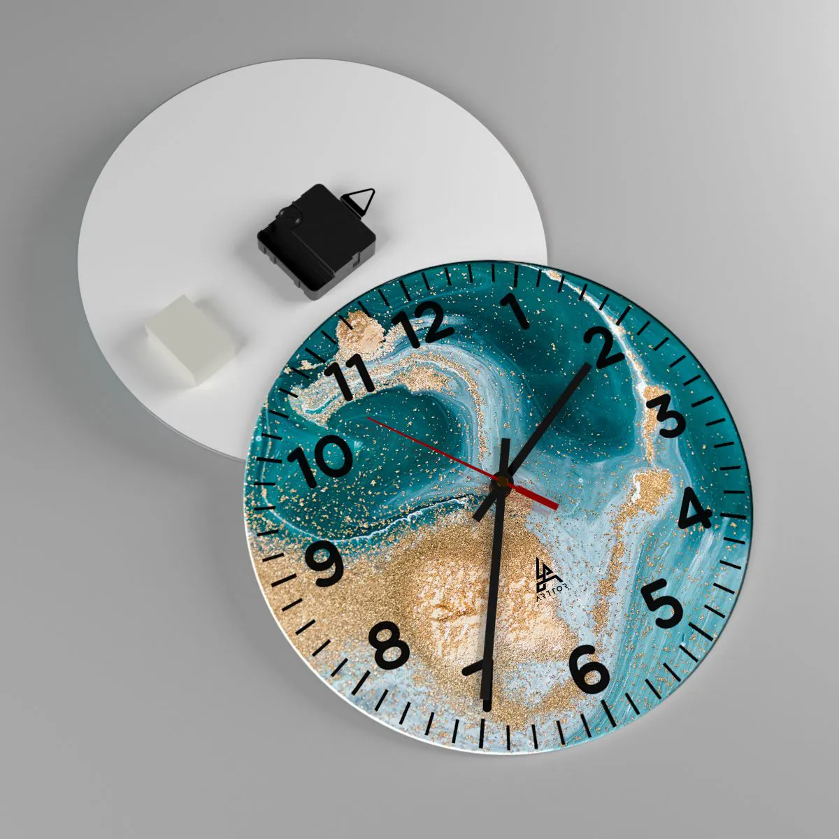 Zegar ścienny - Wir złota i turkusu - 30x30 cm