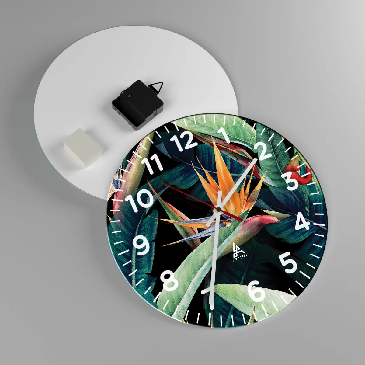 Relógio de parede - Relógio em vidro - Flores ardentes dos trópicos - 30x30 cm