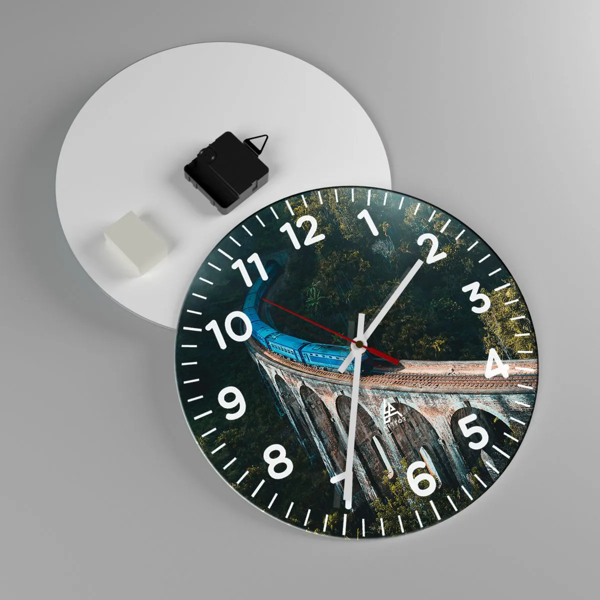 Ceas de perete - Ceas pe sticlă - Cu trenul spre natură - 30x30 cm