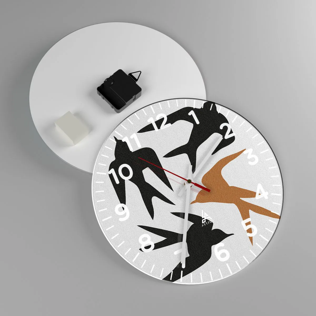 Ceas de perete - Ceas pe sticlă - Jocurile rândunelelor - 30x30 cm