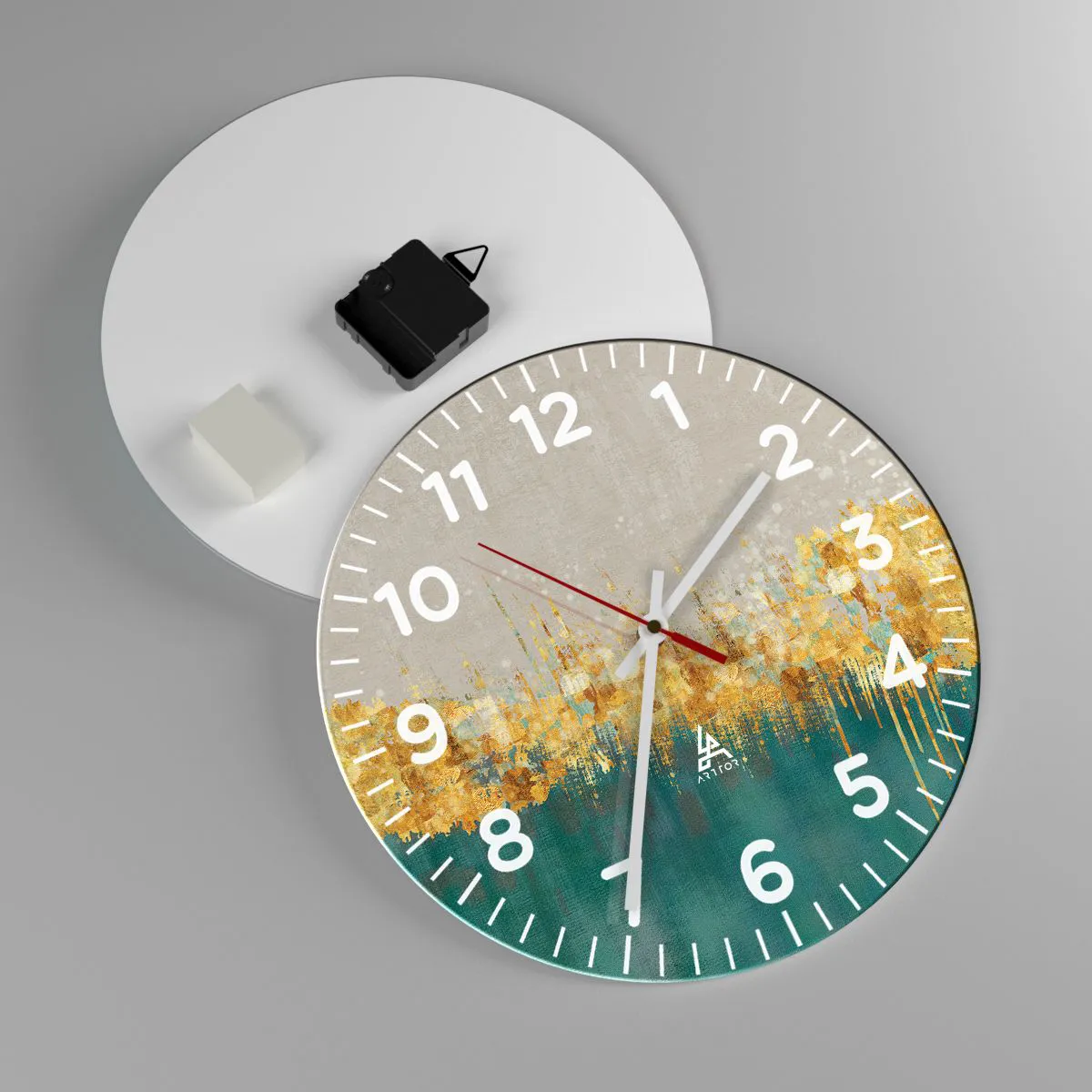 Wall clock - Clock on glass - Golden Border - 30x30 cm