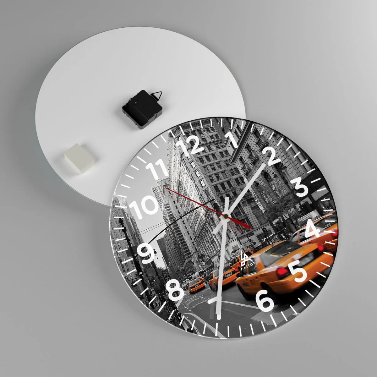Ceas de perete - Ceas pe sticlă - Soarele marelui oraș - 40x40 cm