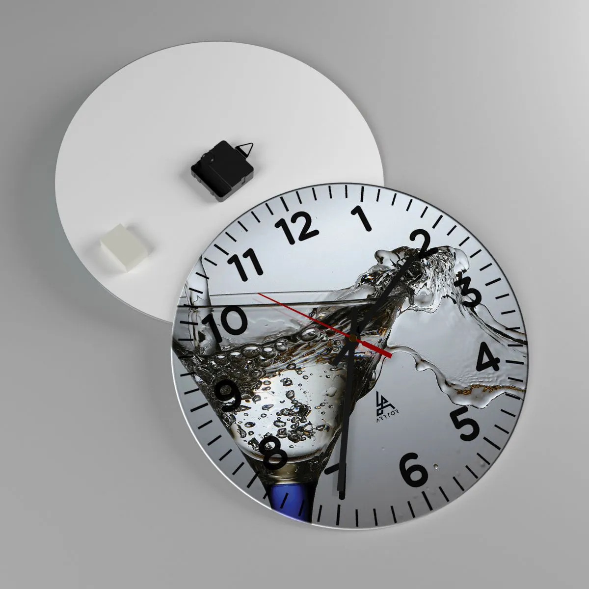 Ceas de perete - Ceas pe sticlă - Apă pură în sticlă de cristal - 40x40 cm