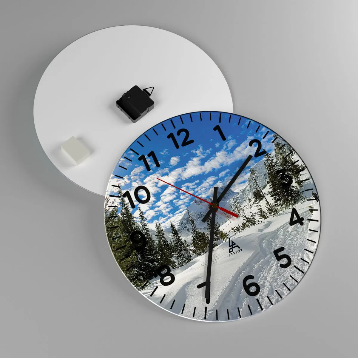 Wanduhr - Glasuhr - Im Schnee und in der Sonne - 40x40 cm