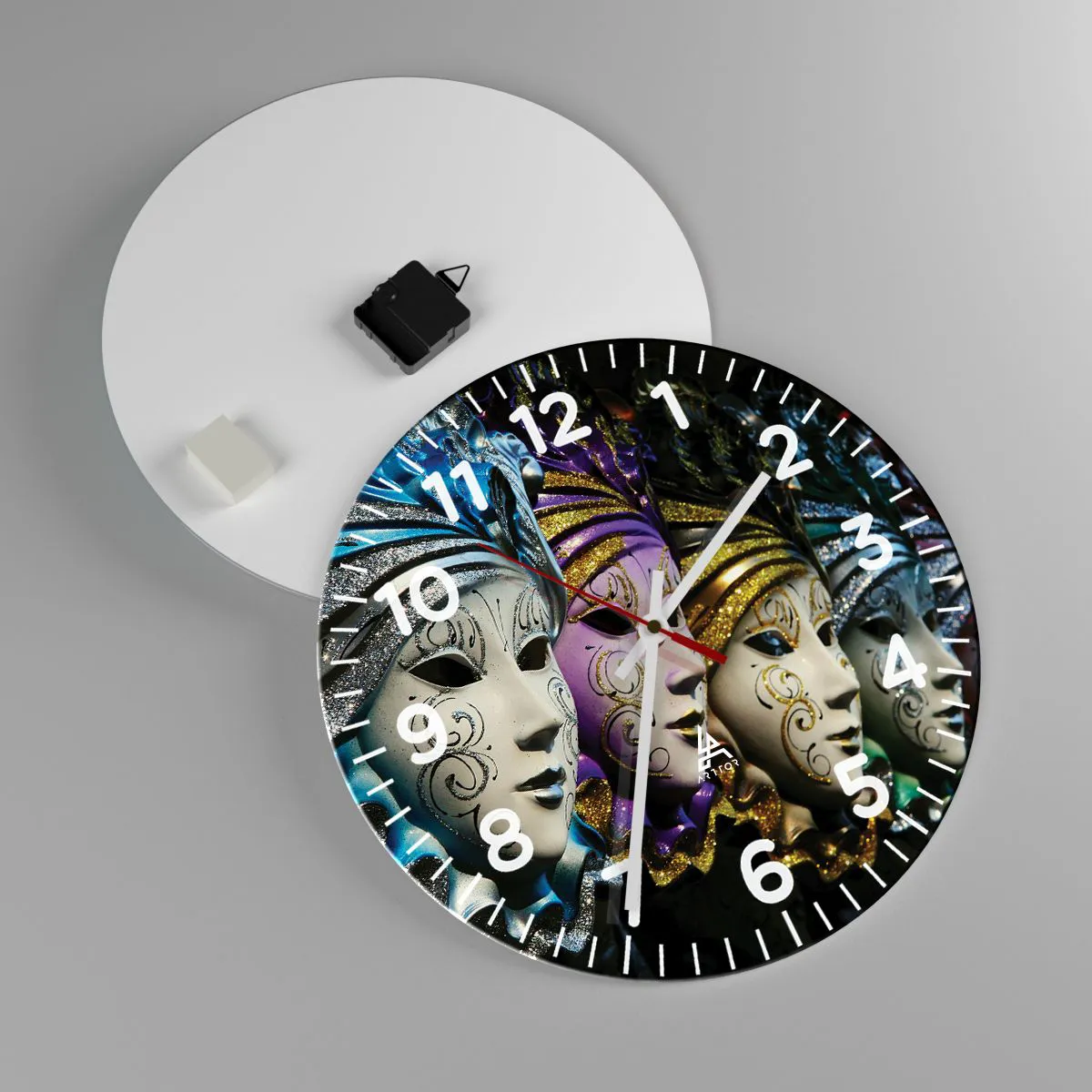 Ceas de perete - Ceas pe sticlă - Mister în aur și argint - 40x40 cm