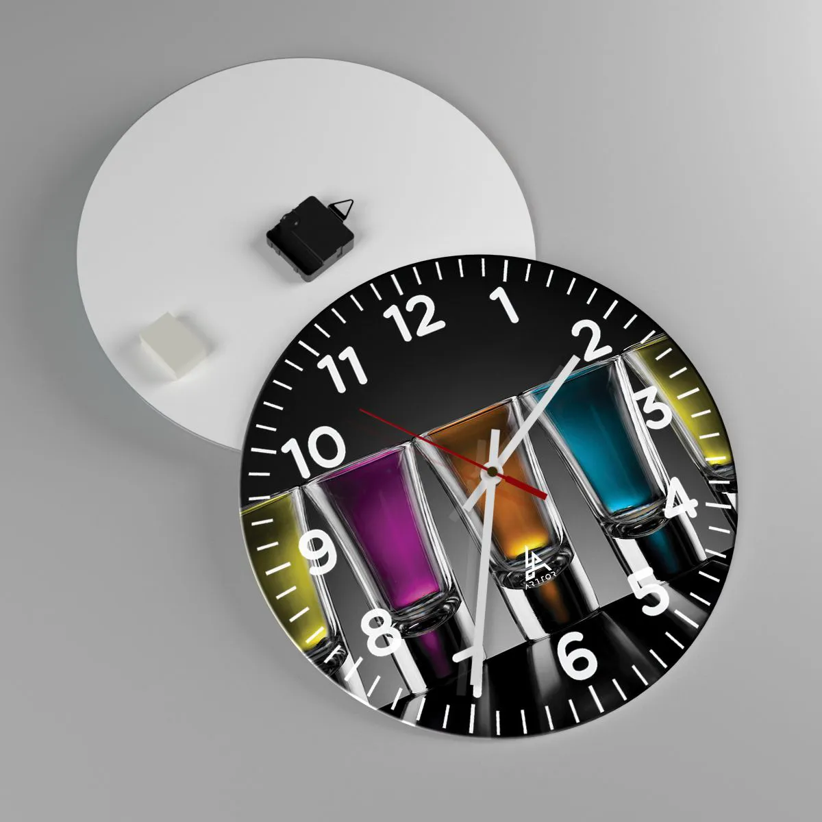 Reloj de pared - Reloj de vidrio - Colores de la alegría - 40x40 cm