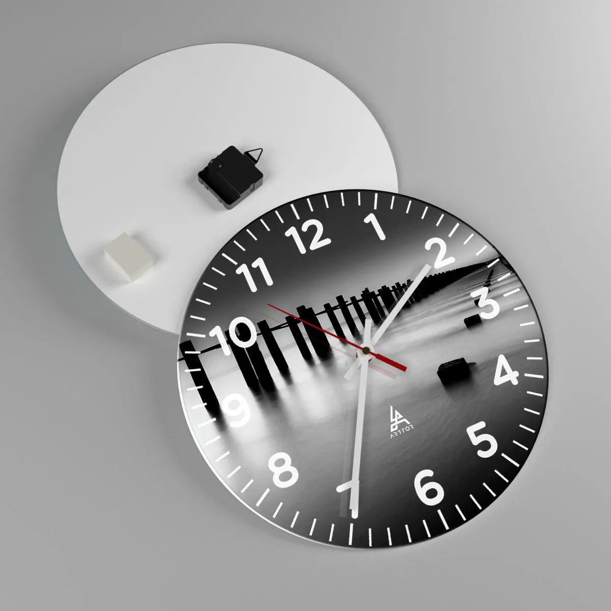 Wanduhr - Glasuhr - Graue Distanz im Nebel - 40x40 cm