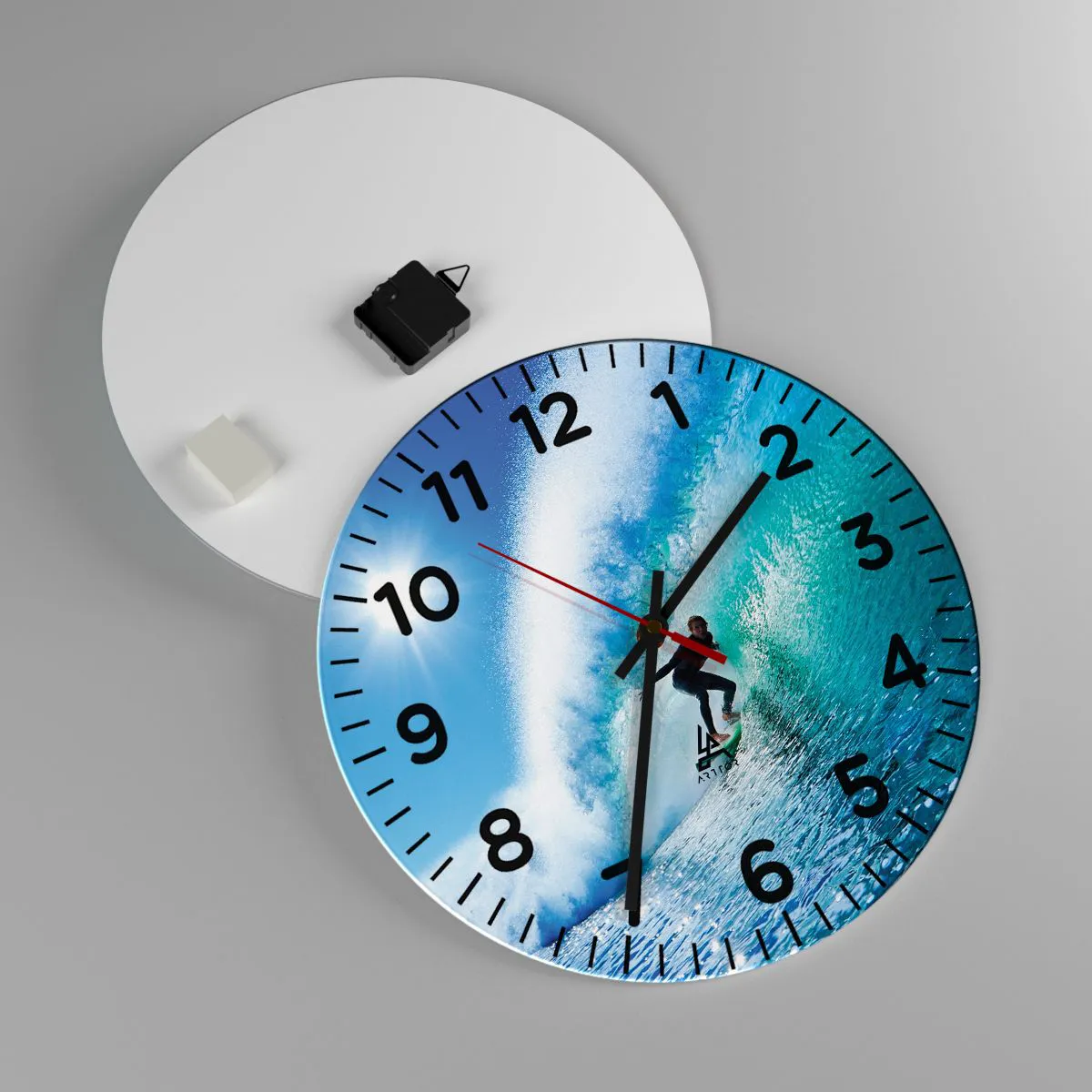 Väggklocka - Klocka på glas - Genom stora blåa - 40x40 cm