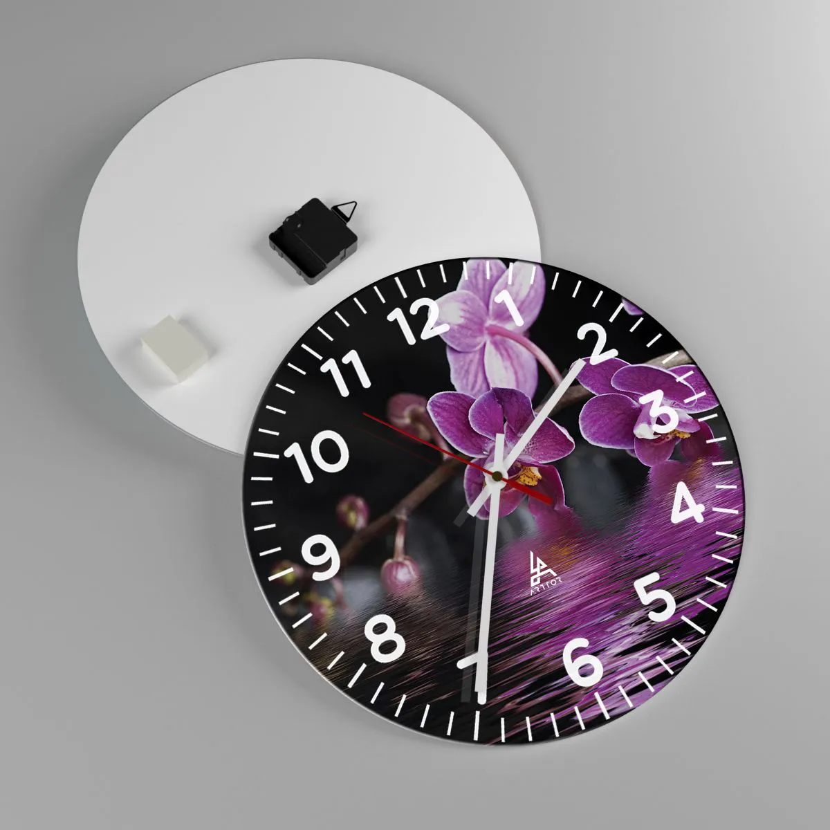 Ceas de perete - Ceas pe sticlă - Reflecție de frumusețe în liliac - 40x40 cm