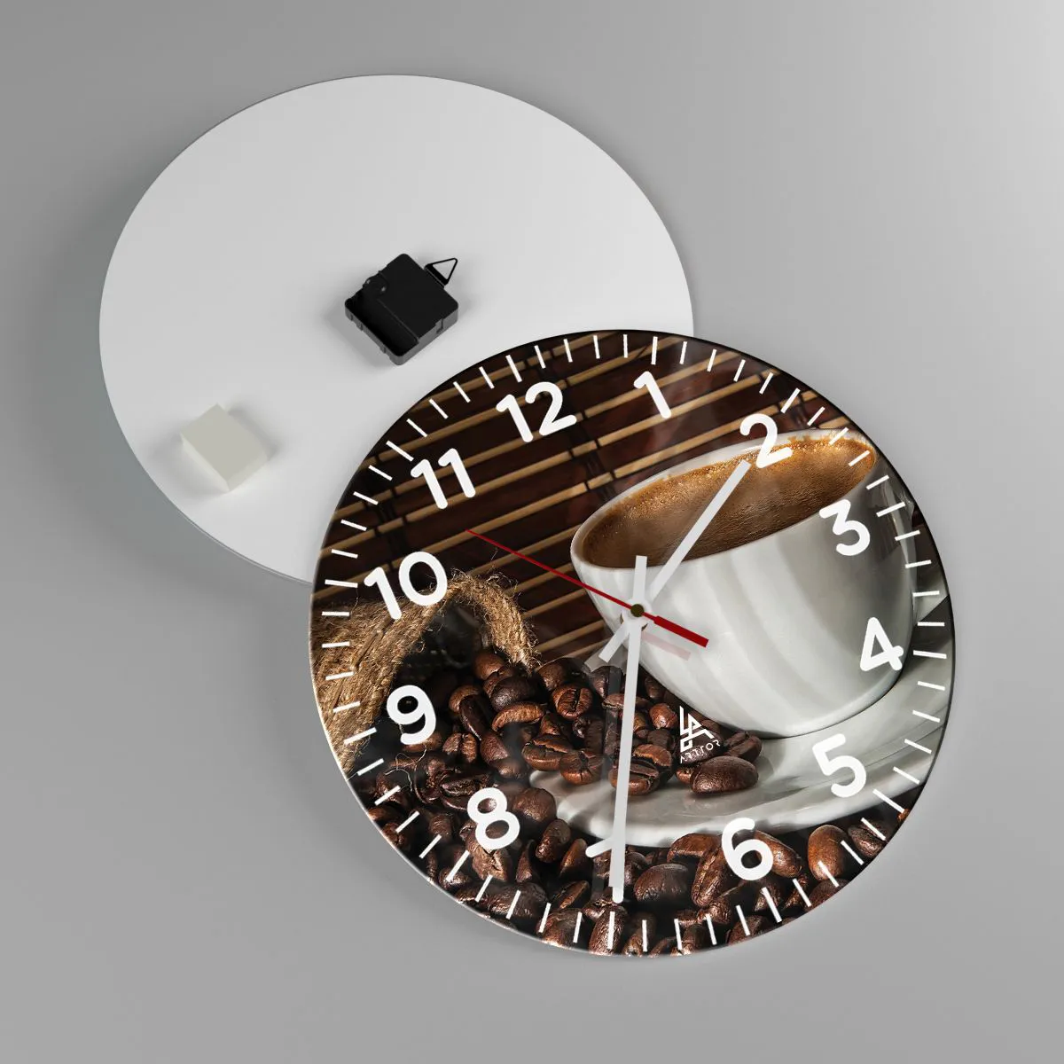 Ceas de perete - Ceas pe sticlă - Negru de cărbune, transparență de chihlimbar - 40x40 cm