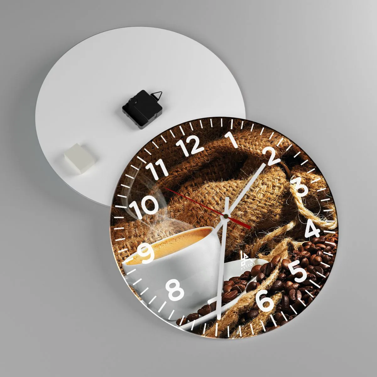Wall clock - Clock on glass - Smell of a Mocha and Density of a Honey Drink - 40x40 cm