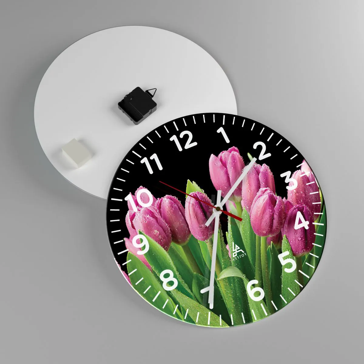 Ceas de perete - Ceas pe sticlă - Bucurie de liliac de primăvară - 40x40 cm