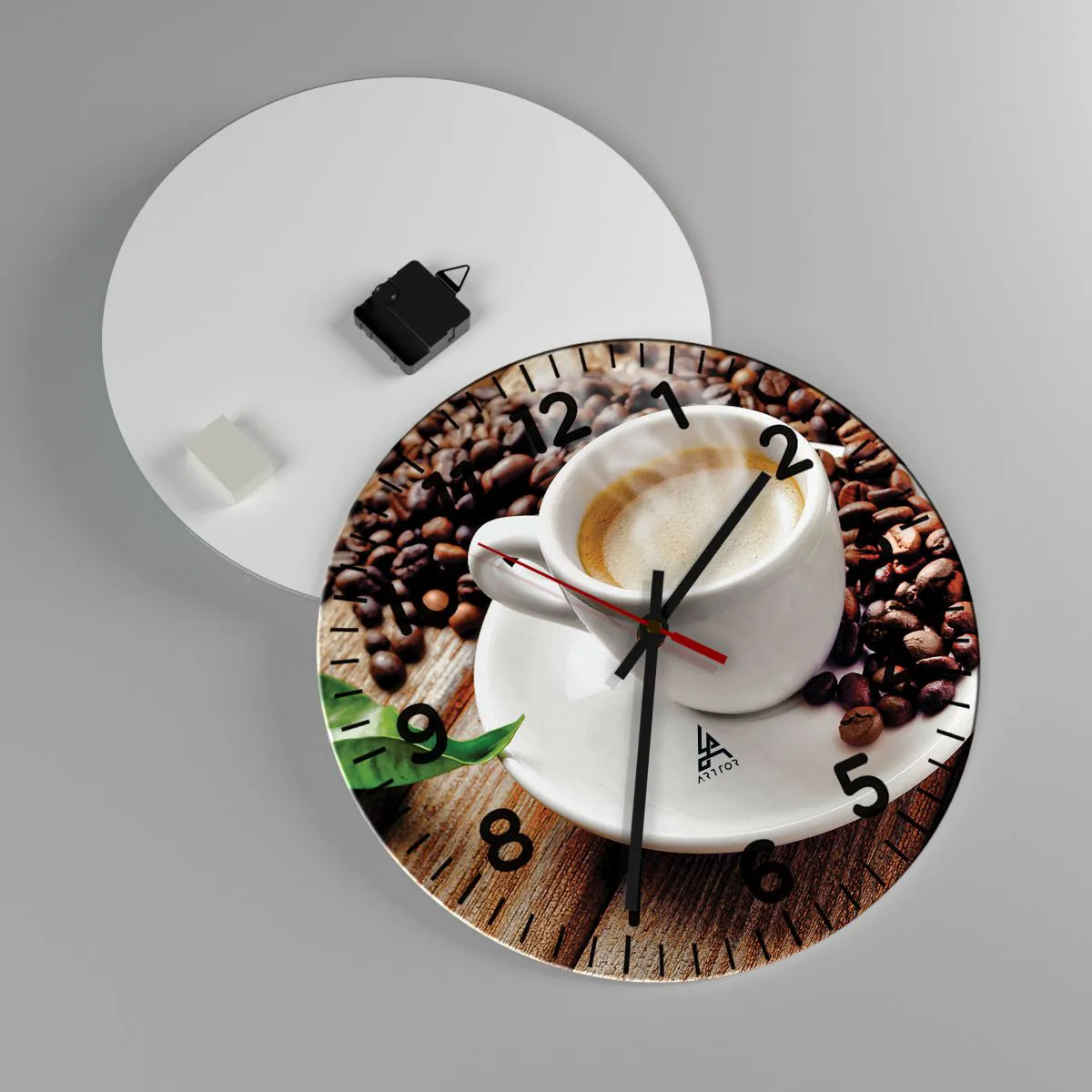 Wanduhr - Glasuhr - Kaffee auf der Bank - 40x40 cm