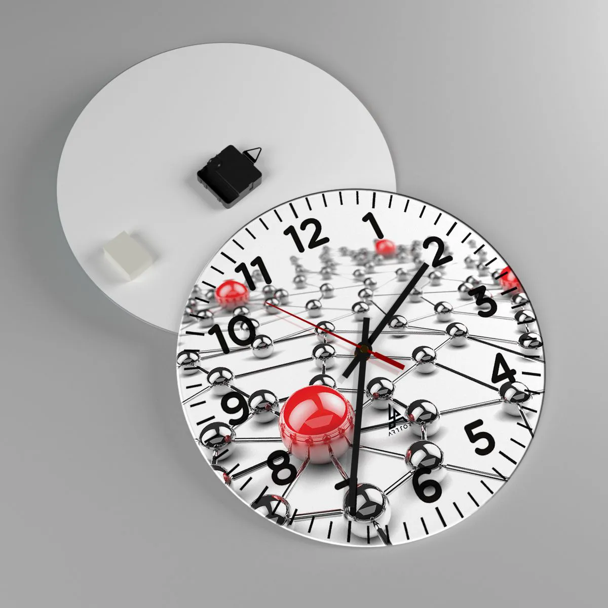 Ceas de perete - Ceas pe sticlă - Plasă de argint - 40x40 cm