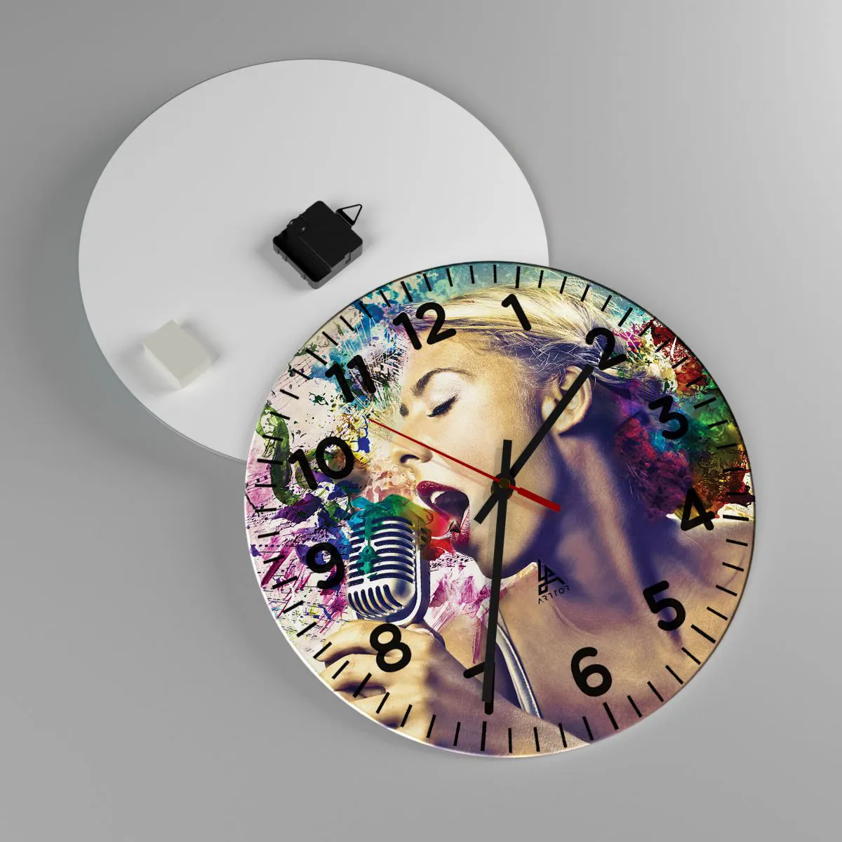 Ceas de perete - Ceas pe sticlă - Pictează lumea cu vocea ta - 40x40 cm