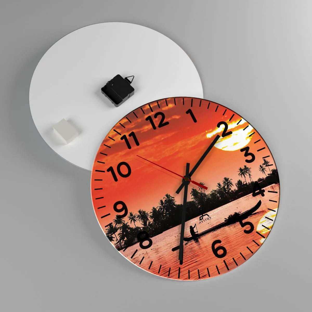 Ceas de perete - Ceas pe sticlă - Liniștea tropicelor la apus de soare - 40x40 cm