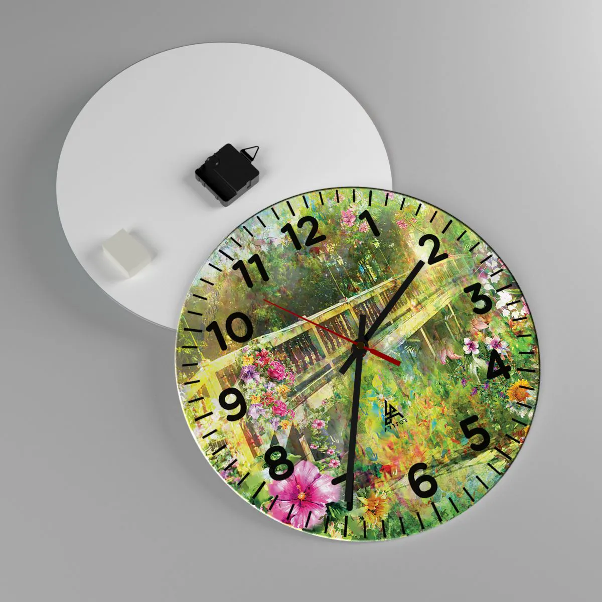 Ceas de perete - Ceas pe sticlă - Podul suspinelor de primăvară - 40x40 cm