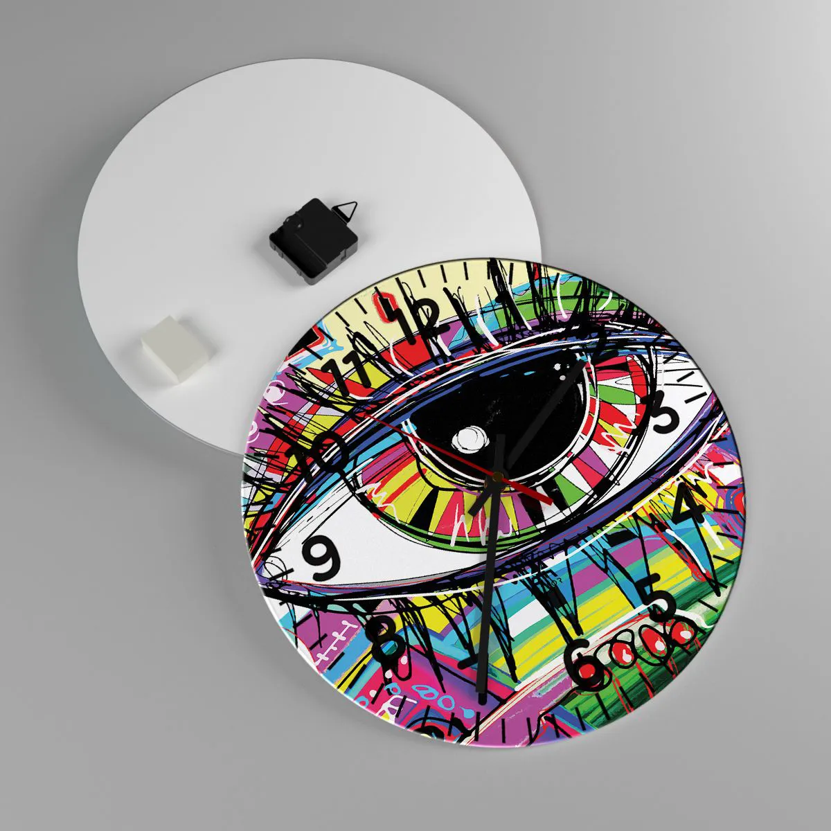 Wanduhr - Glasuhr - Buntes Auge - bunte Seele - 40x40 cm