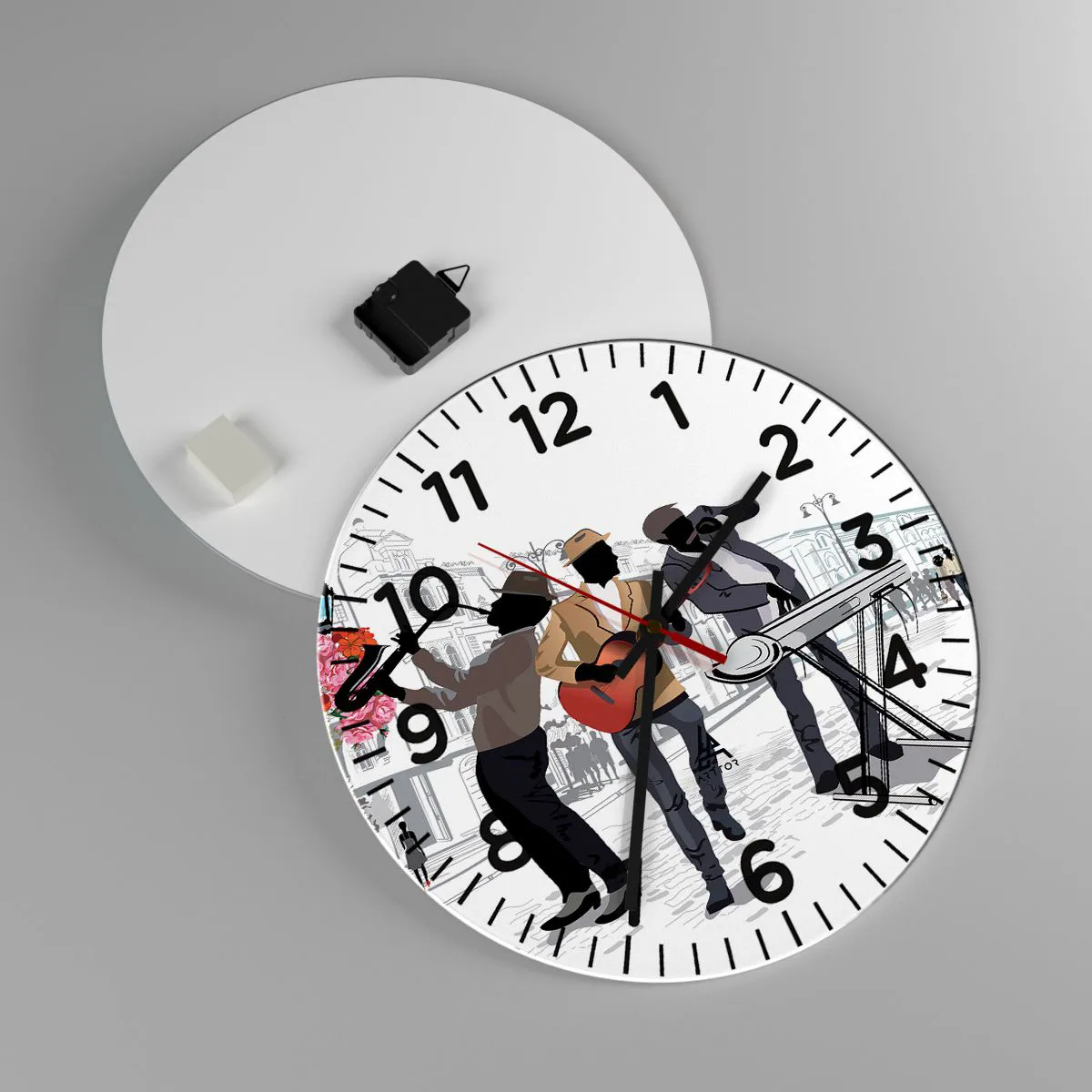 Relógio de parede - Relógio em vidro - Música de rua - 40x40 cm