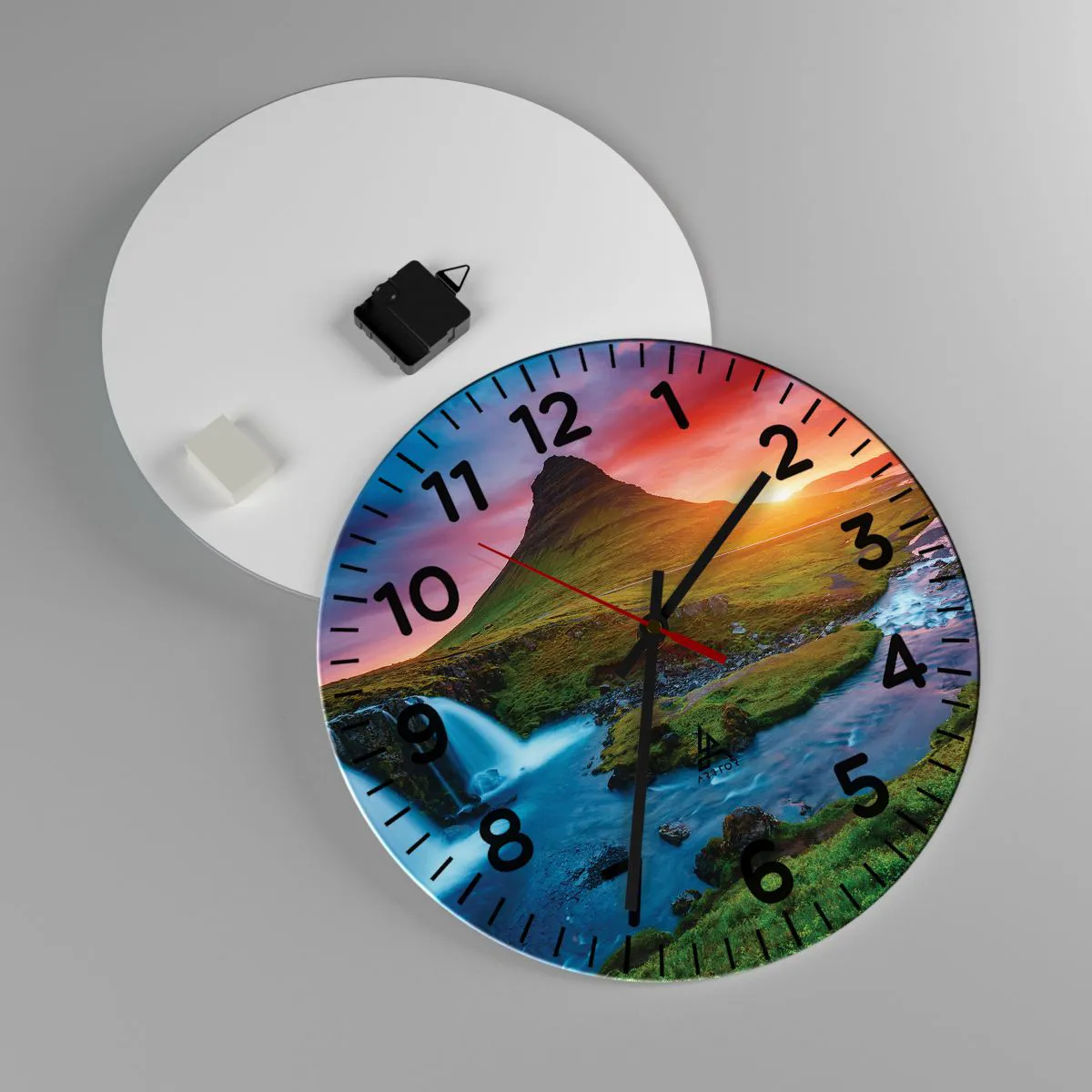 Relógio de parede - Relógio em vidro - Islândia - fogo e água - 40x40 cm