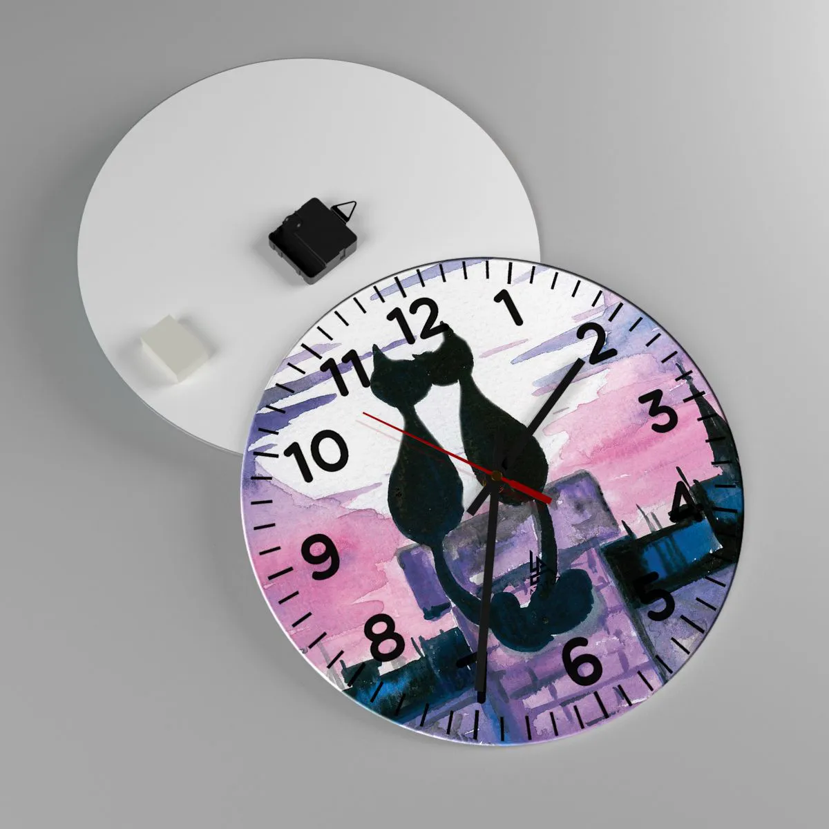 Relógio de parede - Relógio em vidro - Rendez-vous sob a lua - 40x40 cm