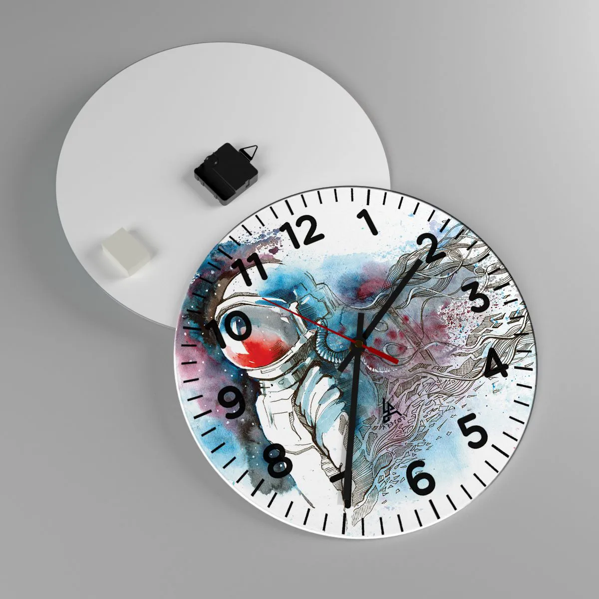 Relógio de parede - Relógio em vidro - Sozinho com o espaço - 40x40 cm