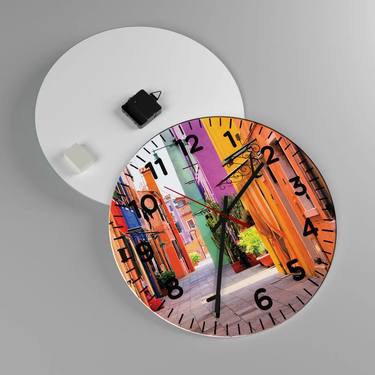 Wanduhr - Glasuhr - Regenbogengasse - 40x40 cm